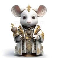 Cute white mouse in a medieval costume on a white background., Image photo