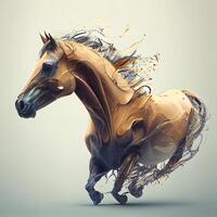 caballo corriendo con vistoso salpicaduras en gris antecedentes. 3d representación, ai generativo imagen foto