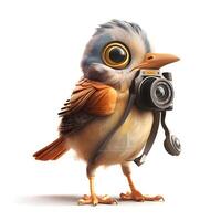 3D rendering of a cute chicken with a camera on white background, Image photo