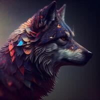 3d representación de un lobo con fuego y fumar en el ojos, ai generativo imagen foto