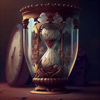 Vintage hourglass on a dark background. Time concept. 3d rendering, Image photo
