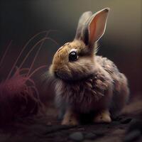 Cute little brown rabbit on a dark background. Easter concept., Image photo