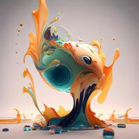 3d render, abstract background with orange and blue paint splashes, Image photo