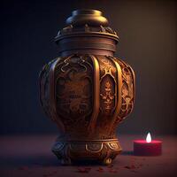 Burning candle in the vase on a dark background. 3d rendering, Image photo