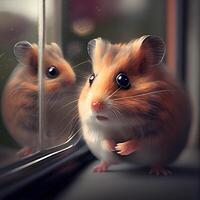 Hamster in the window. 3d rendering. Computer digital drawing., Image photo