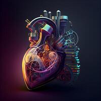 humano corazón con médico dispositivos. 3d ilustración. eps 10, ai generativo imagen foto