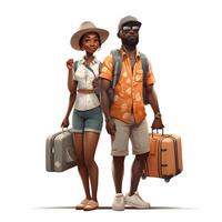 African american boy and girl in safari clothes with a suitcase, Image photo