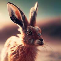 Portrait of a red hare in the desert. Retro style., Image photo