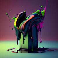 3d render of a paint bucket with splashes on a colorful background., Image photo