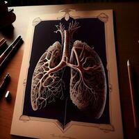 Digital illustration of human lungs in colour background. 3D rendering., Ai Generative Image photo