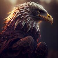 beautiful majestic eagle portrait in a dark forest. 3d rendering, Image photo