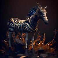 Zebra on a dark background. 3d rendering, 3d illustration., Ai Generative Image photo
