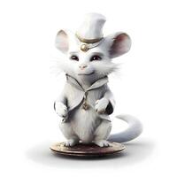 Cute white mouse in the hat of the magician. 3d illustration, Image photo