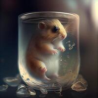 Hamster in a glass jar. 3D rendering. Studio shot., Image photo