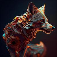 3D rendering of a wolf in digital art style. Futuristic animal., Image photo