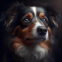 Portrait of Australian Shepherd dog on dark background. Digital painting., Image photo