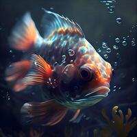 Beautiful fish in aquarium. Underwater world. 3d rendering, Image photo