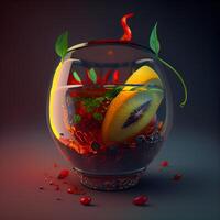 3D Illustration of a Bottle of Chilli Sauce with Peppers, Image photo