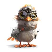 Cute cartoon owl with pilot helmet and goggles - 3D illustration, Image photo