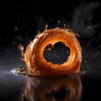 Falling donuts on a black background. Shallow depth of field, Image photo