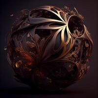 3d ilustración de resumen fractal esfera con floral modelo en negro fondo, ai generativo imagen foto