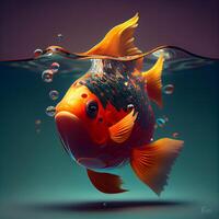 Beautiful goldfish swimming in the water. 3d illustration., Image photo