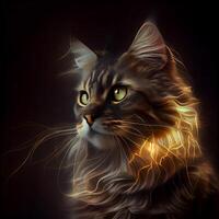 Cute Maine Coon cat with green eyes. Digital painting., Image photo