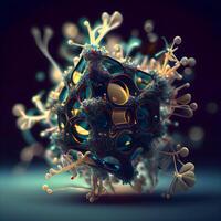 3d representación de un virus en frente de un oscuro fondo., ai generativo imagen foto