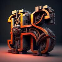 Mechanical alphabet made from metal and plastic. 3d rendering., Image photo