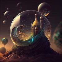 abstract 3d illustration of ramadan kareem background with mosque, Image photo