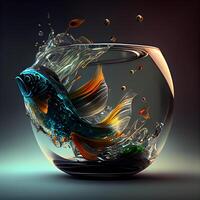 Goldfish in a fishbowl. 3d rendering, 3d illustration., Image photo