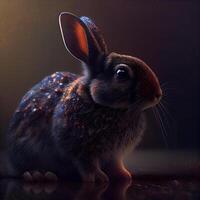 Conejo en un oscuro antecedentes. 3d representación, 3d ilustración, ai generativo imagen foto