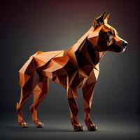Low poly dog isolated on a dark background. 3d rendering. photo