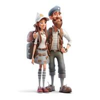 3D illustration of a couple of tourists with a map and a suitcase, Image photo