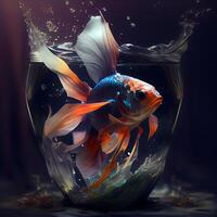 Goldfish in a bowl of water. 3d rendering. Computer digital drawing. photo