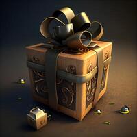 Gift box with a bow on a dark background. 3d render photo