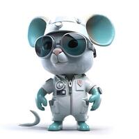 3D rendering of a cute little mouse as a astronaut on white background photo