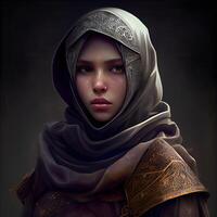 Portrait of a beautiful girl in a medieval dress. Fantasy. photo