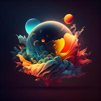 abstract colorful background with planet and fire effect, illustration. photo