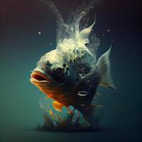 Fantasy fish in water. 3d illustration. Copy space. photo