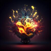 Human heart made of splashes and particles. 3d illustration. photo