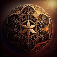 3d illustration of abstract geometric background with gold ornament. 3d rendering photo