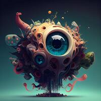 Alien head with eye and eyeball. 3D rendering, 3D illustration. photo