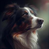 Portrait of a beautiful Australian Shepherd dog. Digital painting on canvas. photo