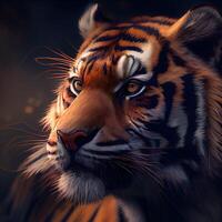 Portrait of a tiger on a dark background. Digital painting. photo