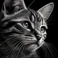 Portrait of a cat on a black background. Hand-drawn illustration. photo