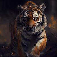 Siberian Tiger in the forest. Wildlife scene from nature. photo