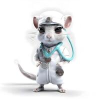 Cute mouse doctor with stethoscope and stethoscope. photo