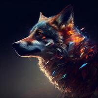 Fractal portrait of a wolf in digital art style. 3D rendering photo