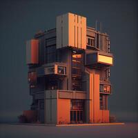 3d hacer de un futurista edificio en naranja y gris colores. foto